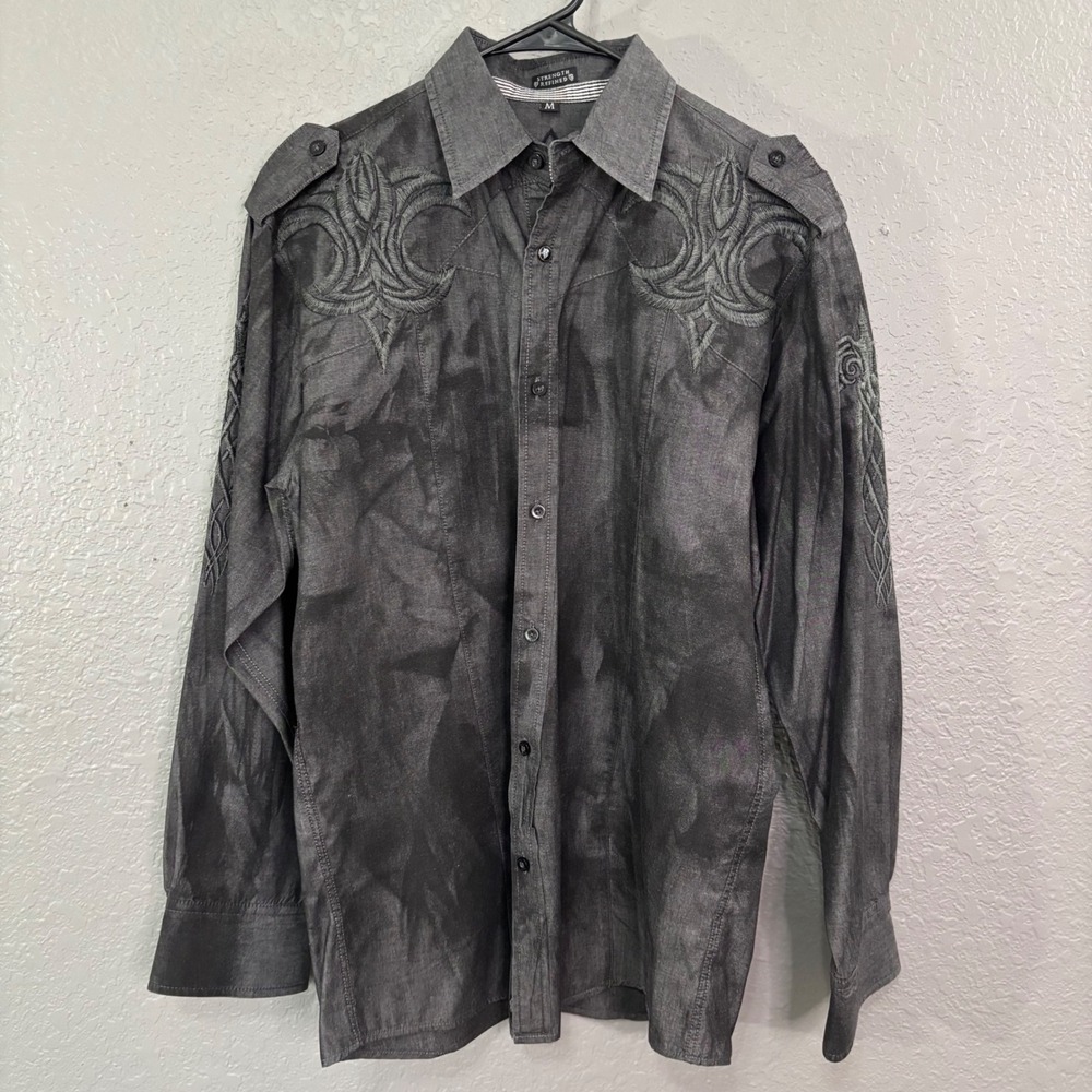 Roar Mens Black Gray Wash Embroidered Celtic Cross Shirt Halcyon Medium